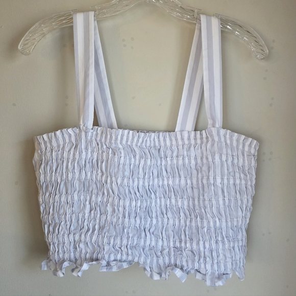 J. Crew Blue & White Smocked Striped Crop Top Gently Used Size L - Picture 2 of 14